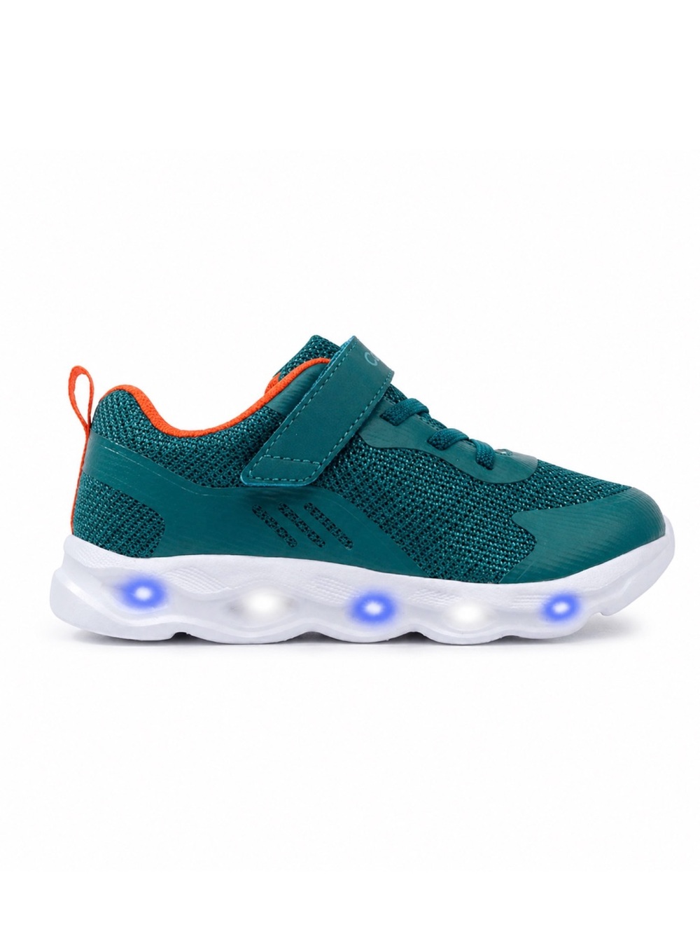 Kids Teal Light-Up Sneaker with Orange Accents
